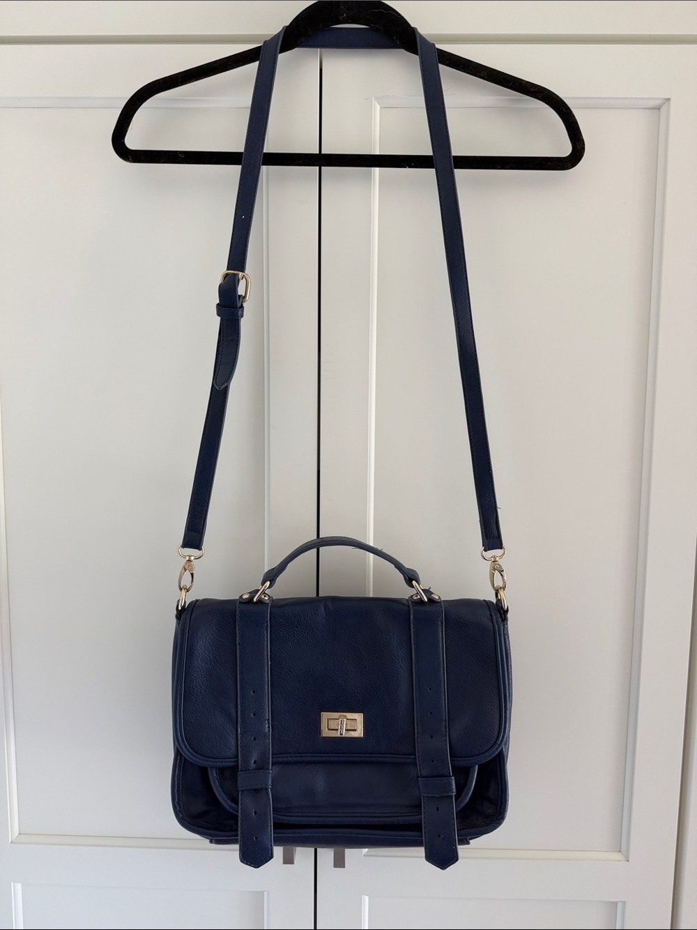 Forever 21 Navy Satchel Crossbody Bag with Gold Hardware